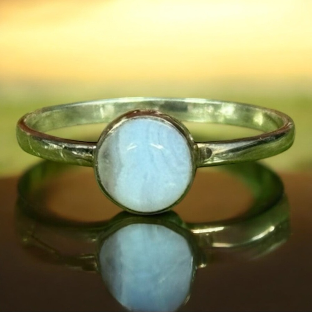 🟠Genuine Blue Lace Agate Sterling Silver Ring
